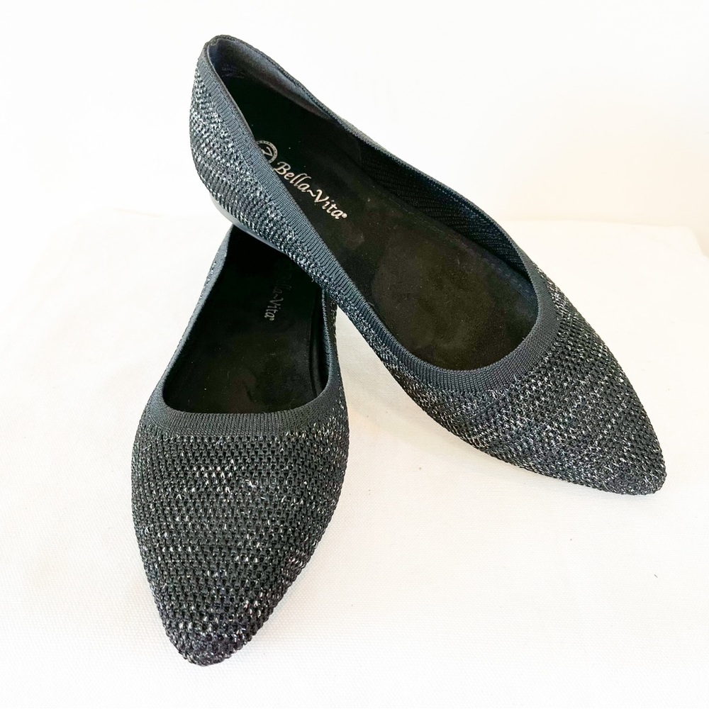 Bella Vita Mireya Knit Black Metallic Flats 10W